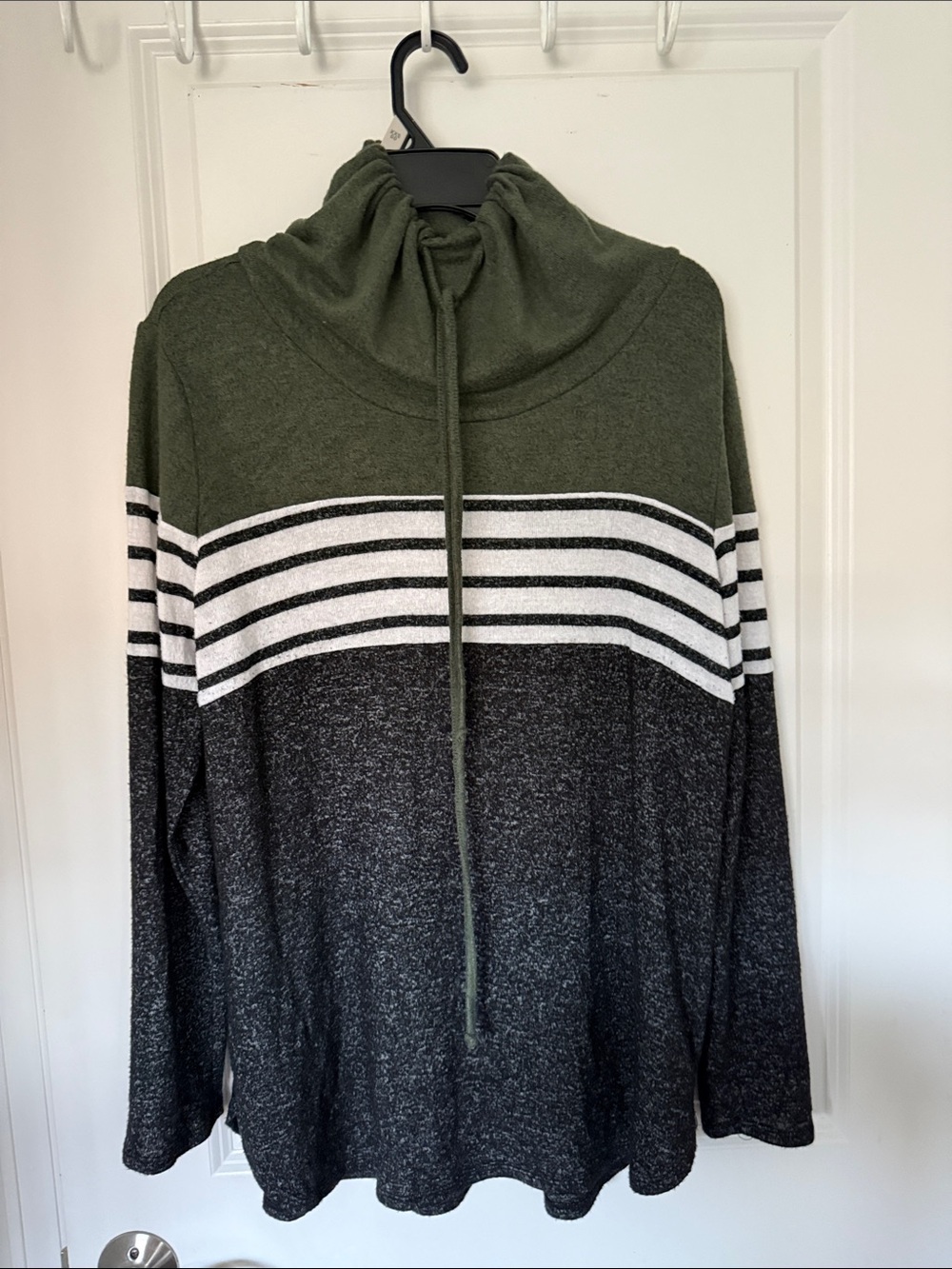 Market & Spruce Olive, Charcoal and White Striped Turtleneck Sweater